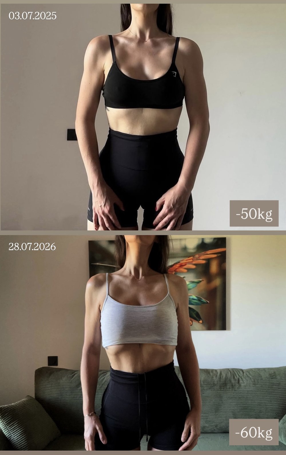 Marie Soldà, comparaison 03.07.2025 (−50 kg) et 28.07.2026 (−60 kg)